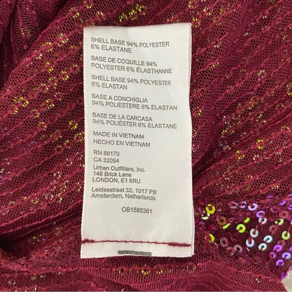 Free People NWOTS Red Sequin Shirtee Button Down Burgundy Maroon Top size XS - Picture 7 of 9